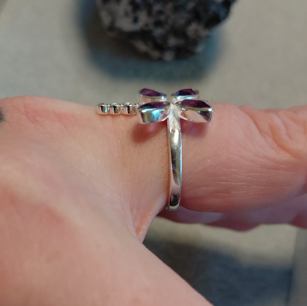 Amethyst And CZ Sterling Silver Dragonfly Ring - Picture 4 of 9